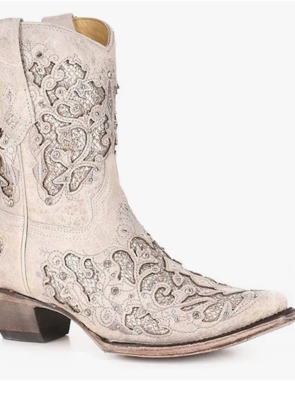 Corral Cowboy Boots WHITE GLITTERED SNIP TOE WEDDING booties 7.5 Women’s cowgirl - Picture 5 of 13